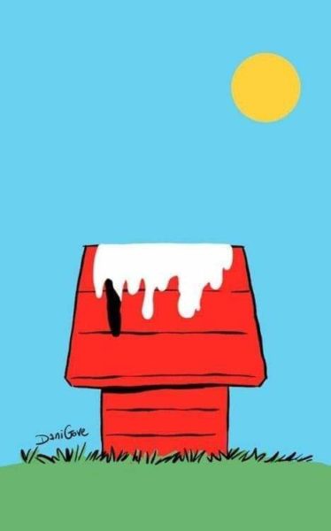 Klassischer Snoopy-Comic. Snoopys Hundehütte auf grüner Wiese vor blauem Himmel mit Sonne. Plot-Twist: Von Snoppy sind nur Farbschlieren zu sehen, größtenteils weiß und ein schwarzes Ohr - er ist in der Sonne geschmolzen. Als Seitenhieb auf die Hitzewelle der letzten Woche.