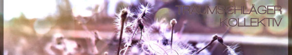 Löwenzahn oder Distelblume, im Hintergrund ein Bahndamm. Bild stark bearbeitet, mit künstlichen Lichtflecken und violetter Verfärbung.