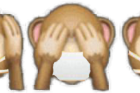 Handy-Emojis der drei Affen "hear no evil, see no evil, speak no evil"/"nichts böses hören, nichts böses sehen, nichts böses sagen", jedoch trägt jeder der Affen einen Mundschutz